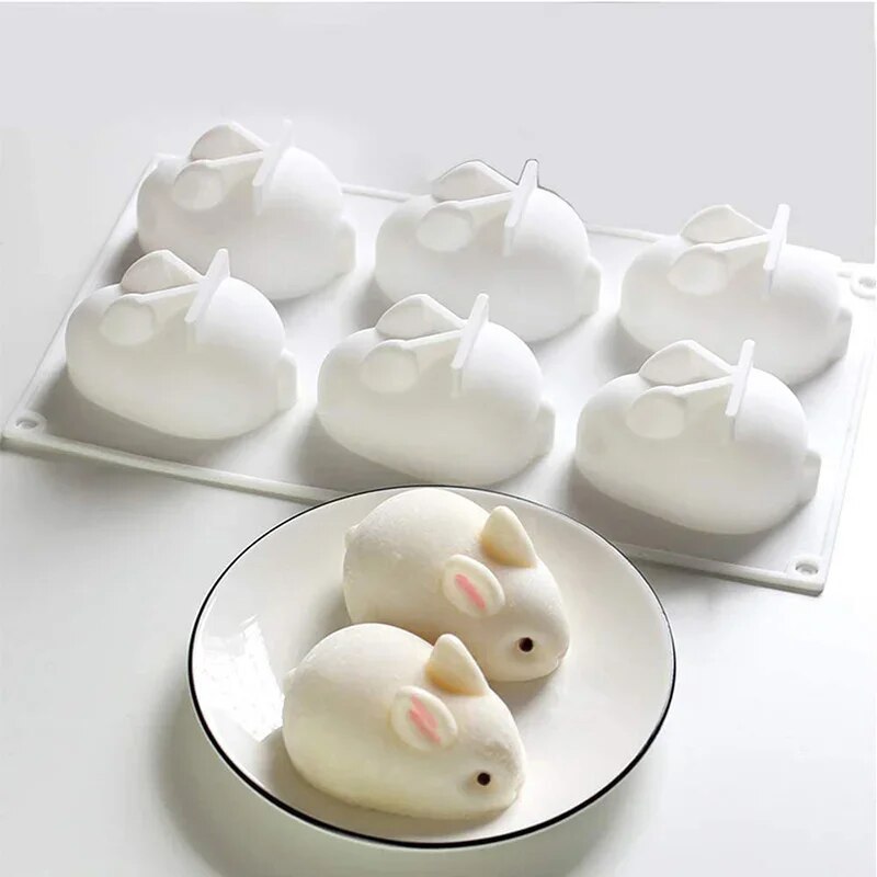Bunny Cake Mold - Silicone konijnenmal fondant konijnenmal 6-delige mousse