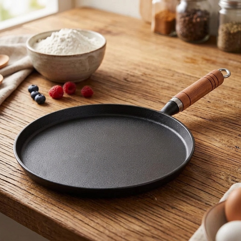 Egg Waffle Pan - 20/23/26cm gietijzeren koekenpan, ongecoate anti-aanbakpan, eierpannenkoekenpan,