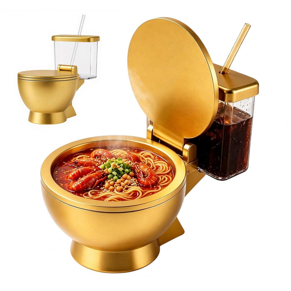 Dim Sum Basket - Toiletvormige ramenkomset, ingebouwde drinkbeker en rietje,
